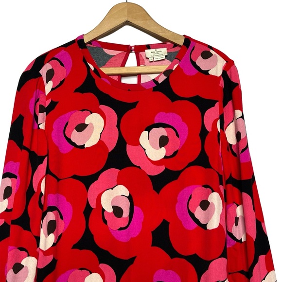 Kate Spade Womens Red Rose Deco Peplum Drop Waist Long Sleeve Blouse Top Size 8 - Picture 6 of 16
